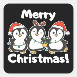Penguin Christmas Animals Cute Penguins Square Sti Sticker