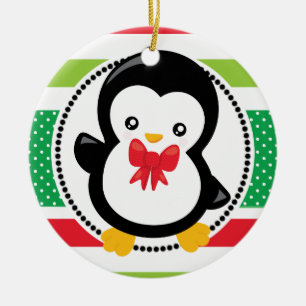 Penguin Christmas Bow Holiday Personalised Ceramic Tree Decoration
