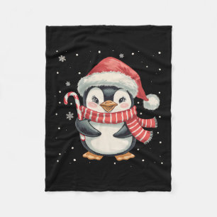 Penguin Christmas Candy Cane Santa Hat Funny Xmas Fleece Blanket