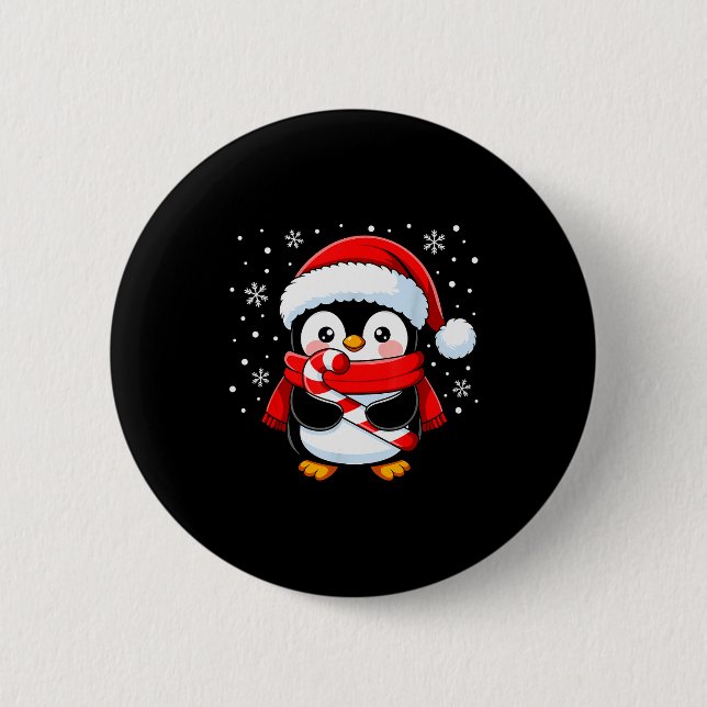 Penguin Christmas Candy Cane Winter Toddler Girl B 6 Cm Round Badge (Front)