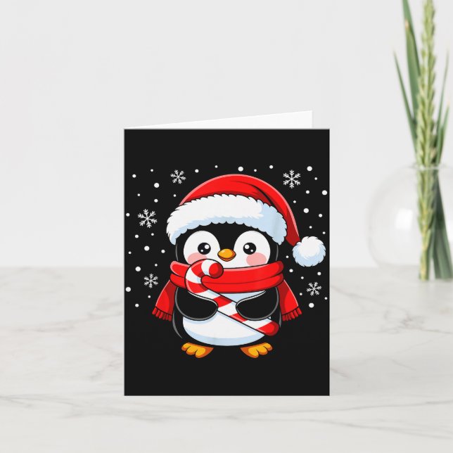 Penguin Christmas Candy Cane Winter Toddler Girl B Card (Front)
