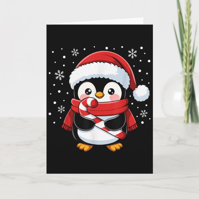 Penguin Christmas Candy Cane Winter Toddler Girl B Card (Front)
