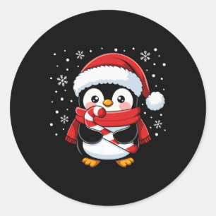 Penguin Christmas Candy Cane Winter Toddler Girl B Classic Round Sticker