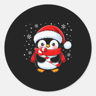 Penguin Christmas Candy Cane Winter Toddler Girl B Classic Round Sticker