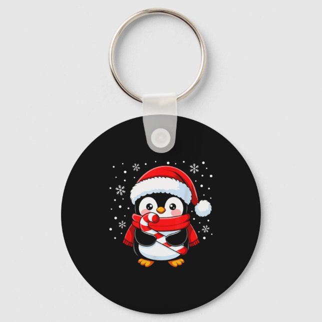 Penguin Christmas Candy Cane Winter Toddler Girl B Key Ring (Front)