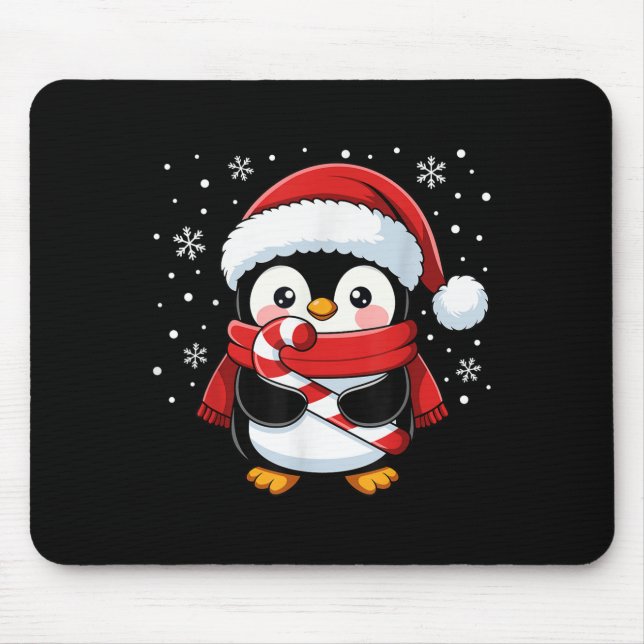 Penguin Christmas Candy Cane Winter Toddler Girl B Mouse Mat (Front)
