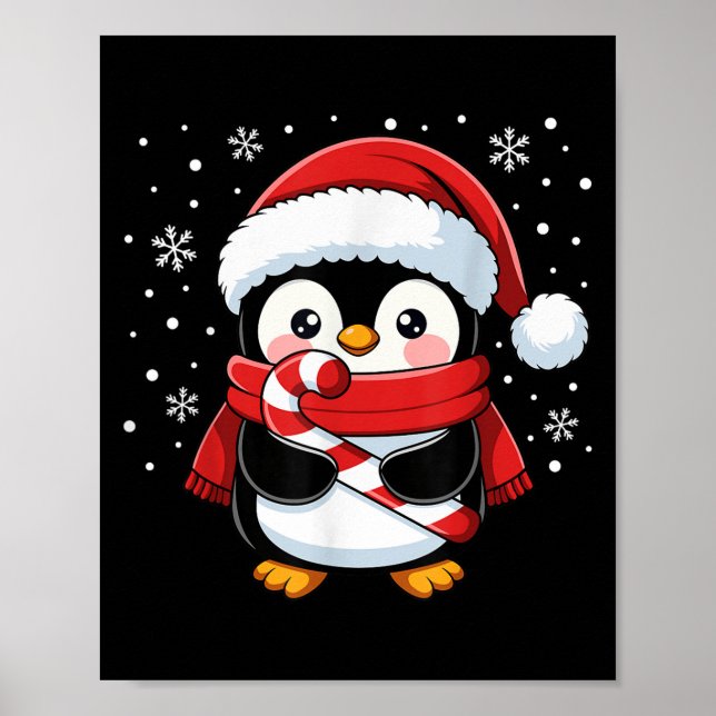 Penguin Christmas Candy Cane Winter Toddler Girl B Poster (Front)
