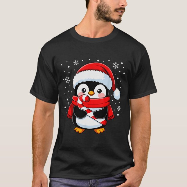 Penguin Christmas Candy Cane Winter Toddler Girl B T-Shirt (Front)