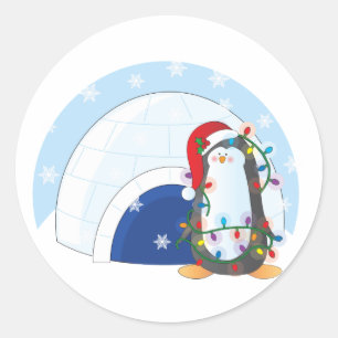 Penguin Christmas Classic Round Sticker