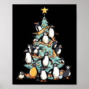 Penguin Christmas Day Ice Bird Animal Santa Claus Poster