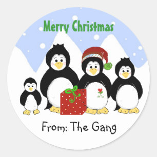 Penguin Christmas From All Of Us Classic Round Sticker