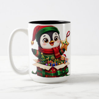 Penguin Christmas Gift Gala Two-Tone Coffee Mug