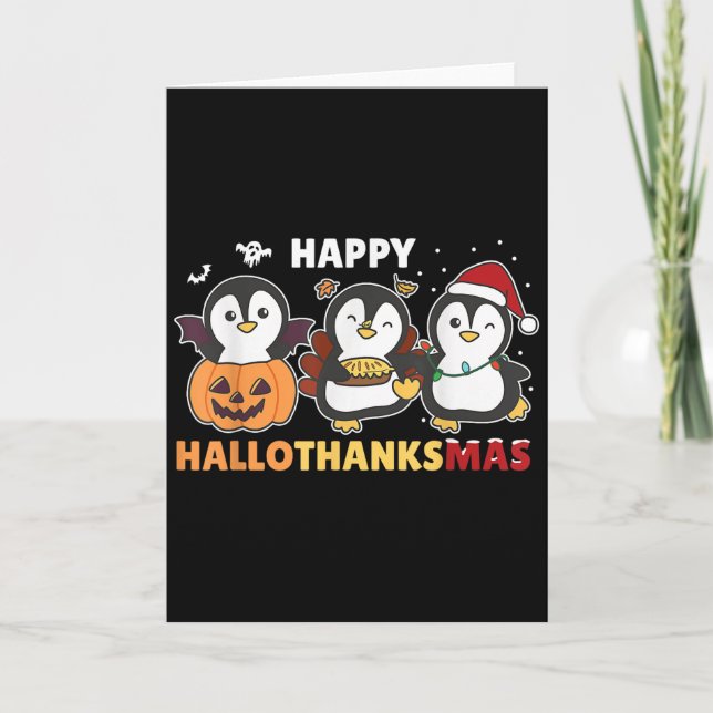 Penguin Christmas Halloween Costume Happy Hallotha Card (Front)