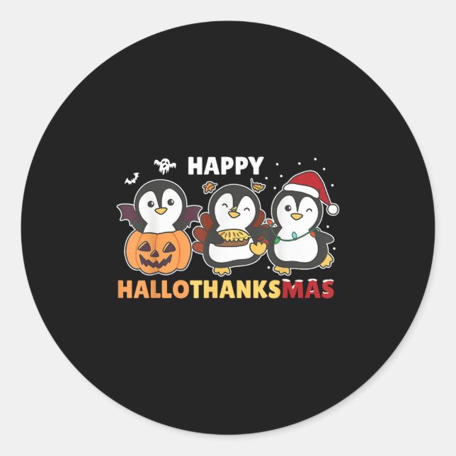 Penguin Christmas Halloween Costume Happy Hallotha Classic Round Sticker (Front)