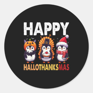 Penguin Christmas Halloween Costume Happy Hallotha Classic Round Sticker