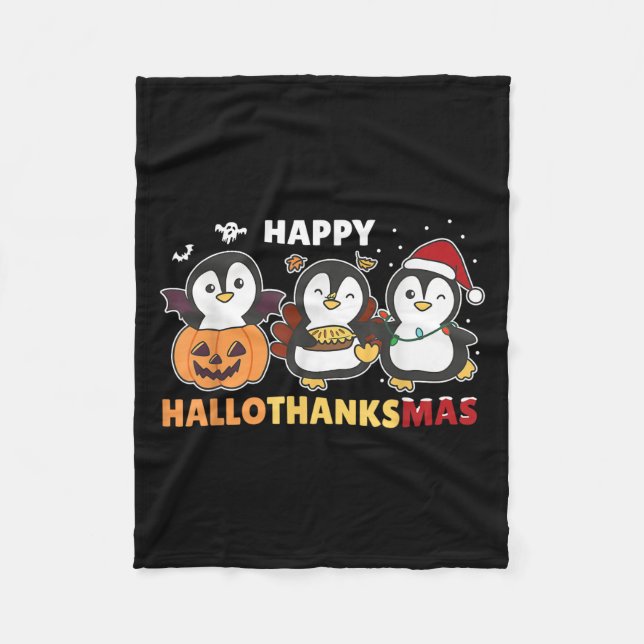 Penguin Christmas Halloween Costume Happy Hallotha Fleece Blanket (Front)