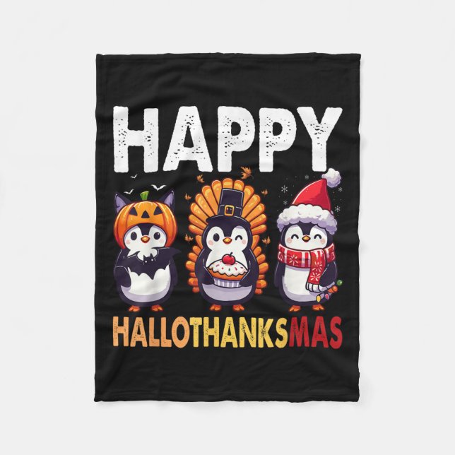 Penguin Christmas Halloween Costume Happy Hallotha Fleece Blanket (Front)