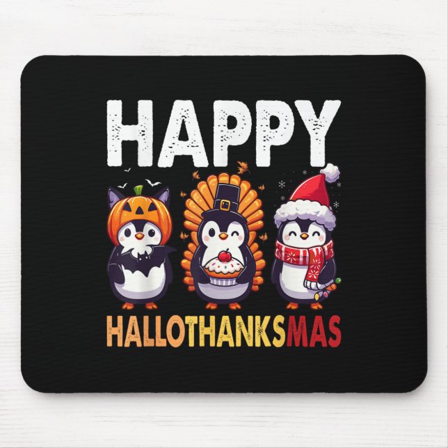 Penguin Christmas Halloween Costume Happy Hallotha Mouse Mat (Front)