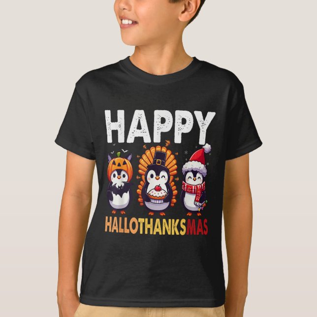 Penguin Christmas Halloween Costume Happy Hallotha T-Shirt (Front)