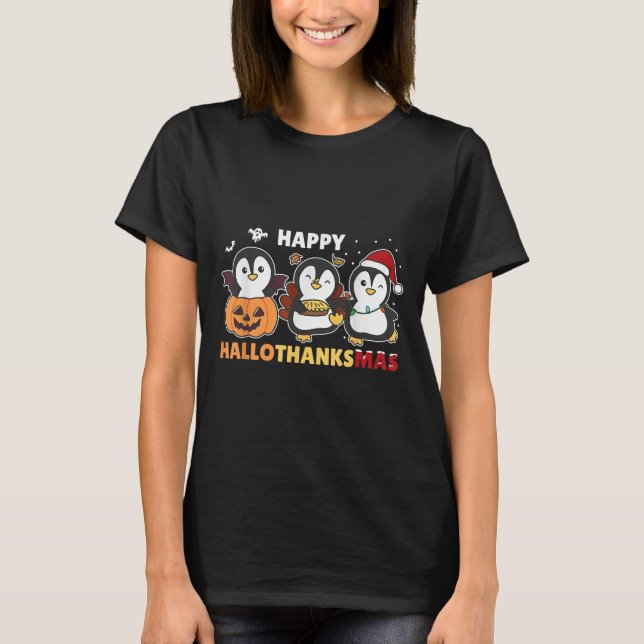 Penguin Christmas Halloween Costume Happy Hallotha T-Shirt (Front)