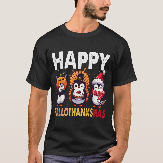Penguin Christmas Halloween Costume Happy Hallotha T-Shirt (Front)
