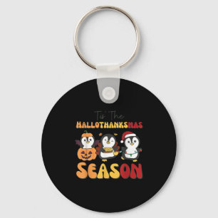 Penguin Christmas Halloween Tis' The Hallothanksma Key Ring