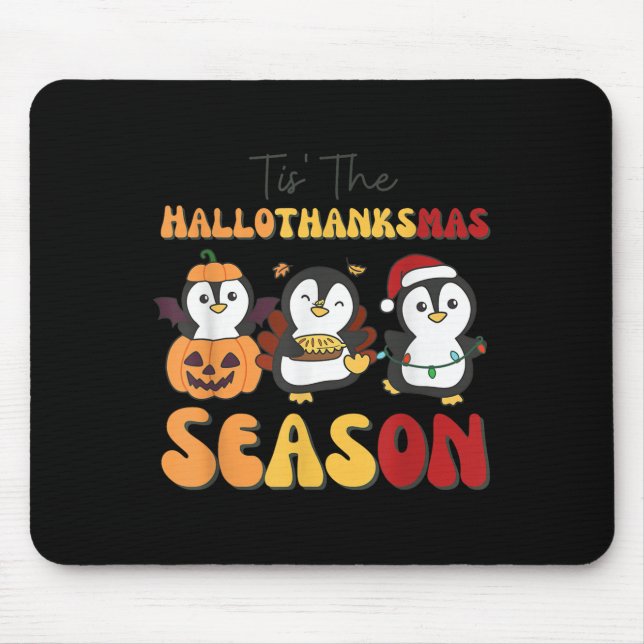 Penguin Christmas Halloween Tis' The Hallothanksma Mouse Mat (Front)
