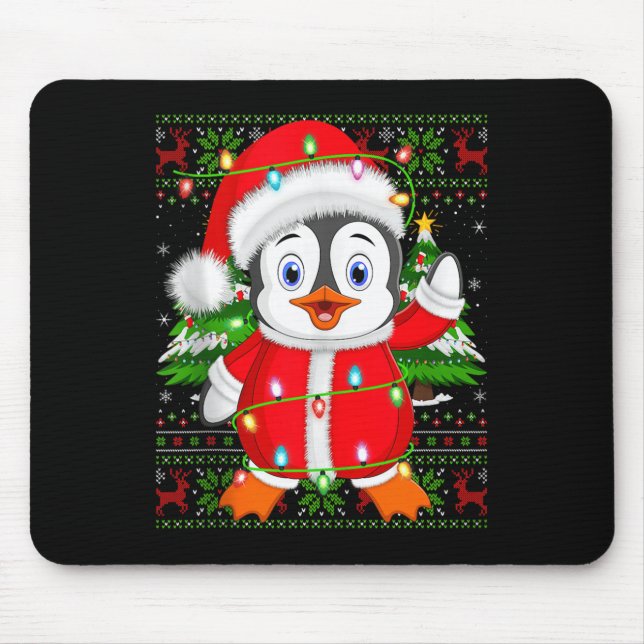 Penguin Christmas Lights Santa Costume Ugly Xmas S Mouse Mat (Front)
