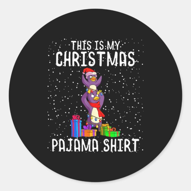 Penguin Christmas Pajama Shirt Penguin Lover Gift  Classic Round Sticker (Front)