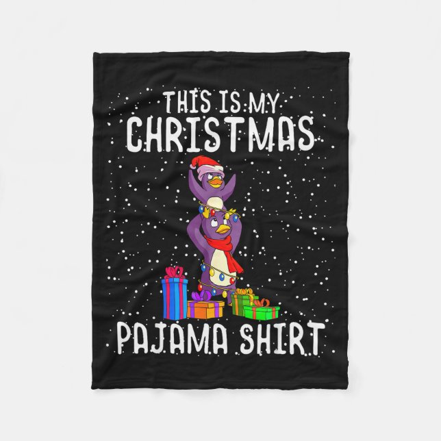 Penguin Christmas Pajama Shirt Penguin Lover Gift  Fleece Blanket (Front)