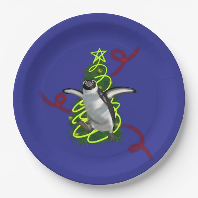 Penguin Christmas Paper Plate (Front)