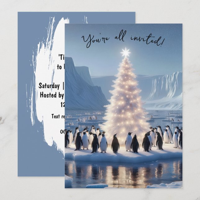 Penguin Christmas Party Invitation (Front/Back)
