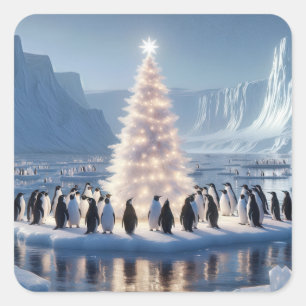 Penguin Christmas Party Square Sticker