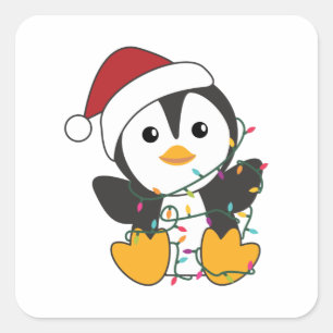 Penguin Christmas Snow Winter Animals Penguins Adu Square Sticker