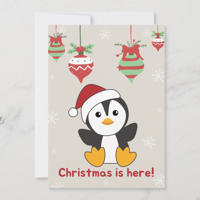 Penguin Christmas Snow Winter Animals Penguins Hol Holiday Card (Front)