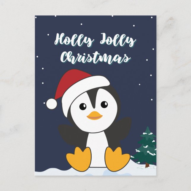 Penguin Christmas Snow Winter Animals Penguins Hol Holiday Postcard (Front)