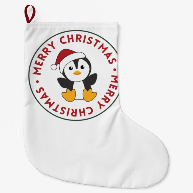Penguin Christmas Snow Winter Animals Penguins Large Christmas Stocking (Front)