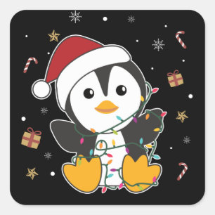 Penguin Christmas Snow Winter Animals Penguins Squ Square Sticker