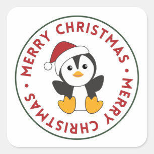 Penguin Christmas Snow Winter Animals Penguins Squ Square Sticker