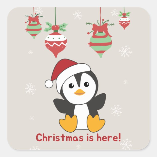Penguin Christmas Snow Winter Animals Penguins Squ Square Sticker (Front)
