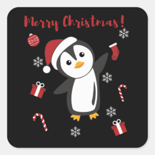 Penguin Christmas Snow Winter Animals Penguins Square Sticker