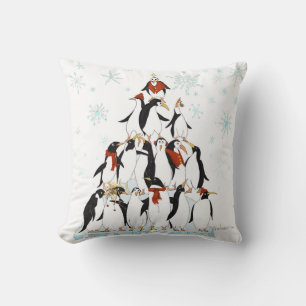 Penguin Christmas Tree Fun Holiday Cartoon Cushion