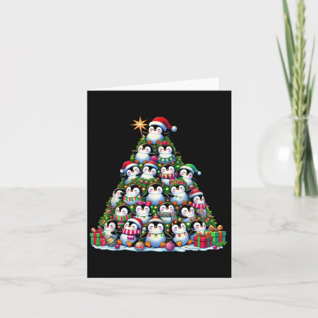 Penguin Christmas Tree Funny Penguin Xmas  Card (Front)