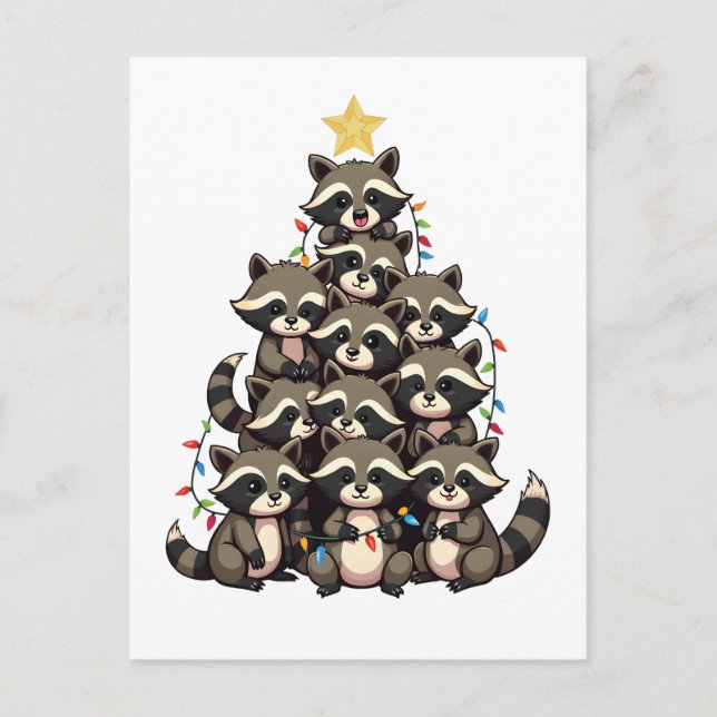 Penguin Christmas Tree Merry Christmas Xmas  Invitation Postcard (Front)