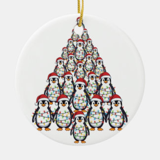 Penguin Christmas Tree Santa Hat Christmas Lights Ceramic Tree Decoration