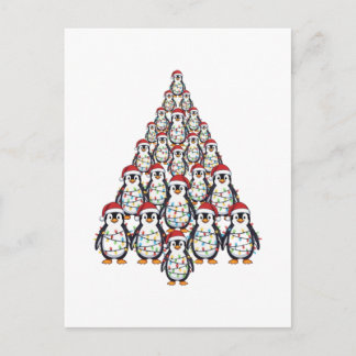 Penguin Christmas Tree Santa Hat Christmas Lights Postcard