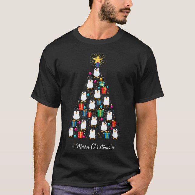 Penguin Christmas Tree Xmas Day Holiday Men &amp;  T-Shirt (Front)