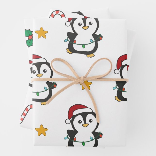 Penguin Christmas Winter Animals Holiday Penguines Wrapping Paper Sheet (In situ)