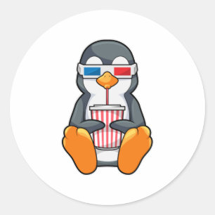 Penguin Cinema Glasses Drinking cup Classic Round Sticker