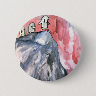 penguin cliff dive 6 cm round badge